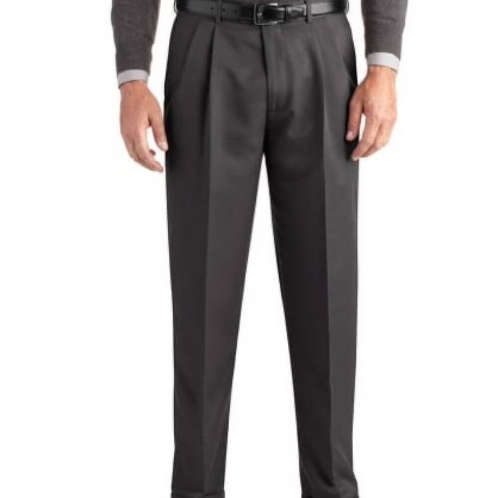 NEW GEORGE BIG & TALL MEN'S PLEATED CUFFED DRESS PANTS ADJUSTABLE WAISTBAND